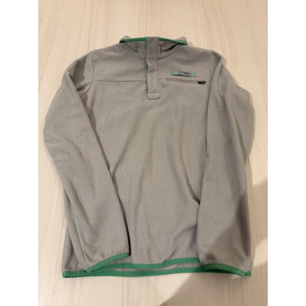 Columbia PFG Women's Large Gray Green Fleece Snap Pullover Fishing Jacket